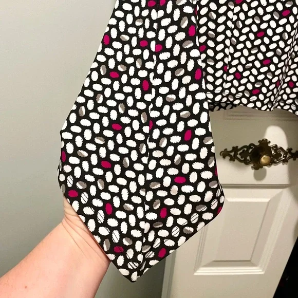 Chaus 3/4 Sleeve White Black Magenta Gray Polka Dot Blouse Size XL - Picture 5 of 10